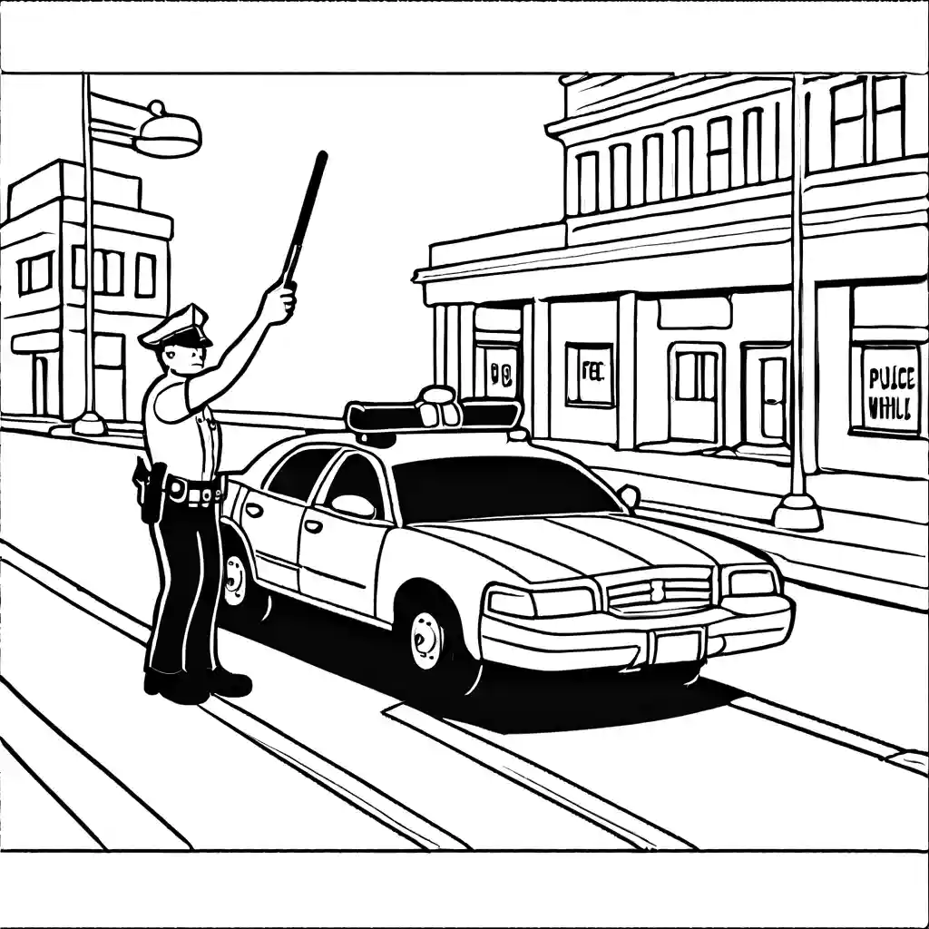 Police car with officer directing traffic coloring page Lulu Pages