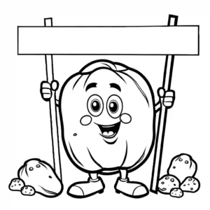 Outlined potato holding a sign for kids to color and write on coloring page