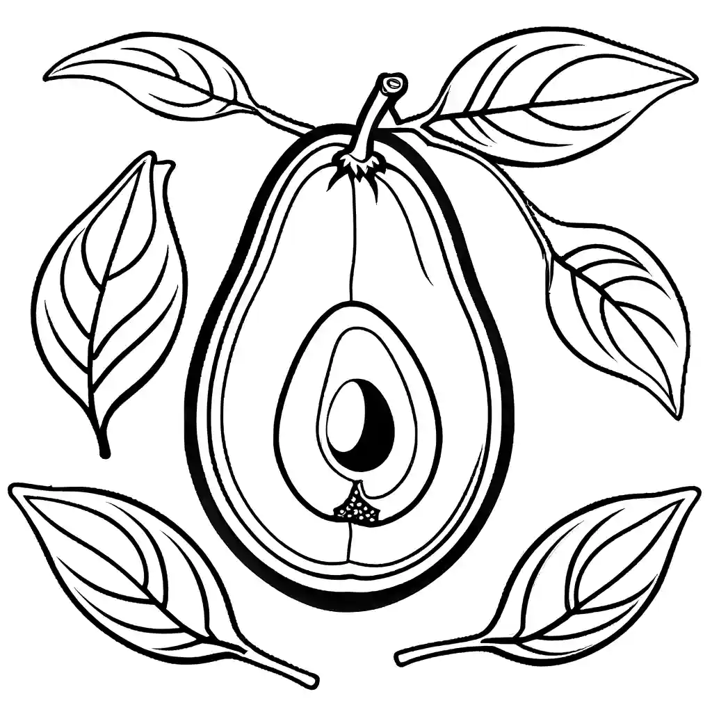 Ripe avocado coloring page with leafy branches Lulu Pages