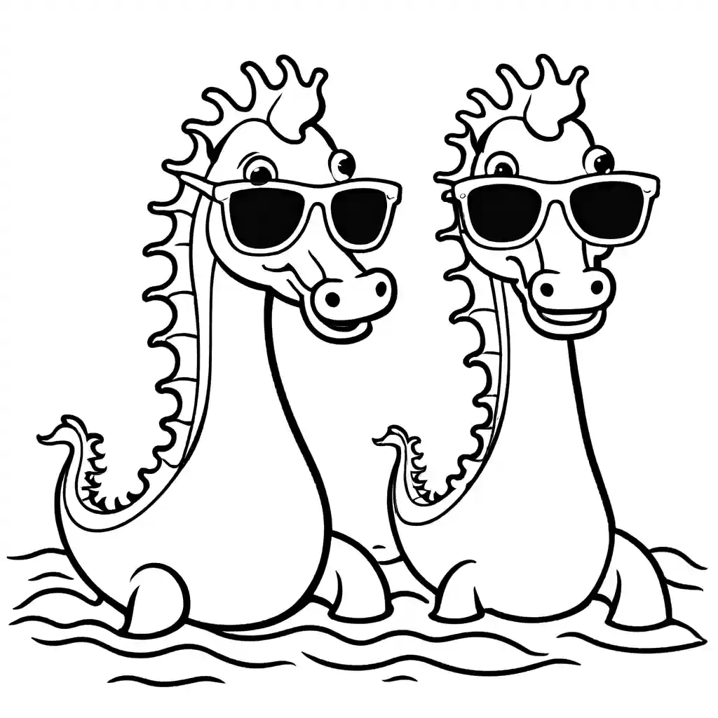 Seahorses with sunglasses coloring page Lulu Pages
