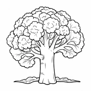 Illustration of a broccoli with distinct florets and stems designed for coloring.