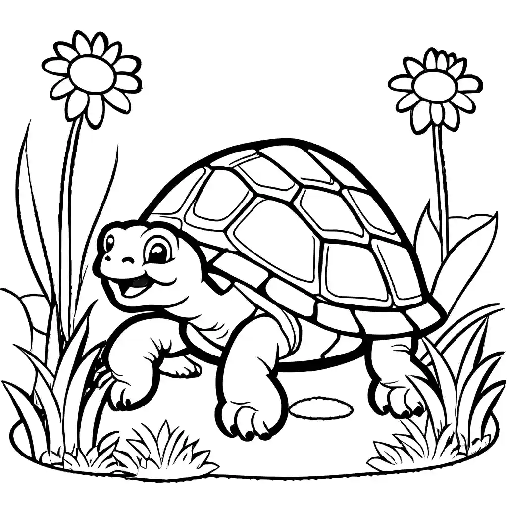 Smiling tortoise in a garden coloring page Lulu Pages