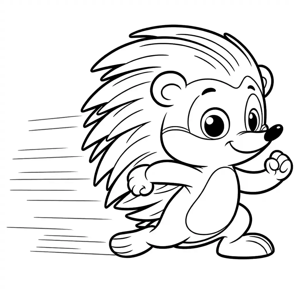 Line art coloring page of Sonic the Hedgehog in an action pose, ready to run. Perfect for kids to color and enjoy.