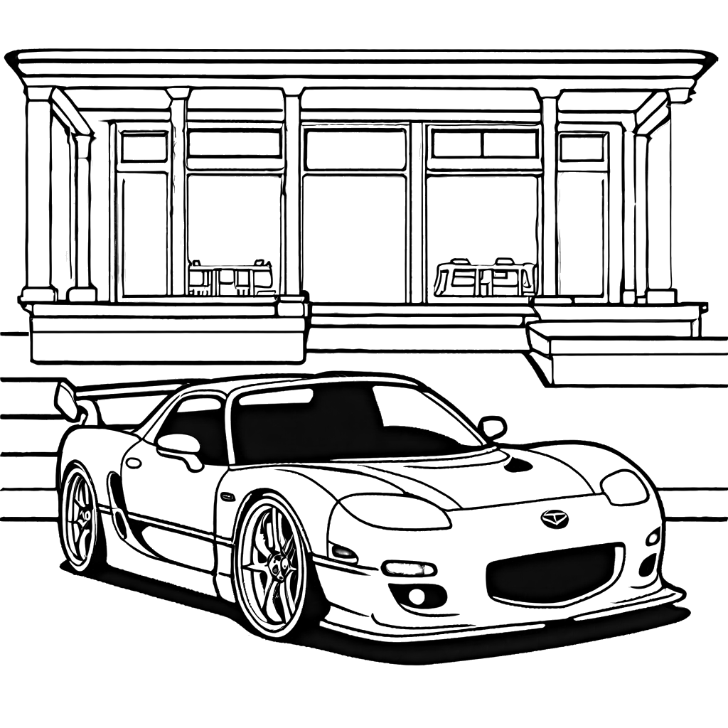 Sporty Mazda car coloring page highlighting the car's iconic design and grille. Perfect for coloring enthusiasts.