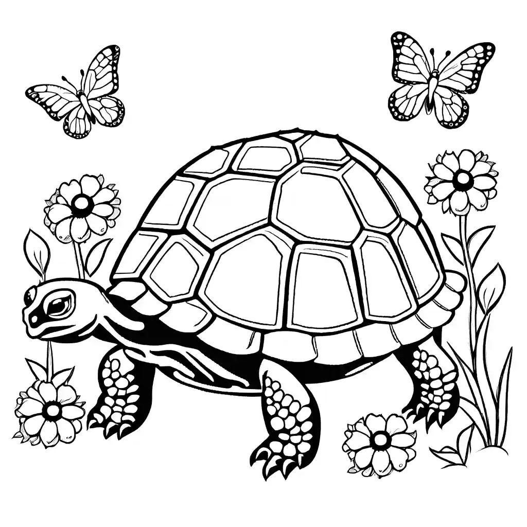 Tortoise with flowers and butterflies coloring page Lulu Pages