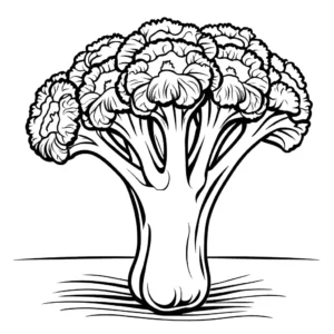Black and white artwork of a broccoli vegetable coloring page