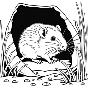 A vole burrowing underground, perfect for a coloring activity.