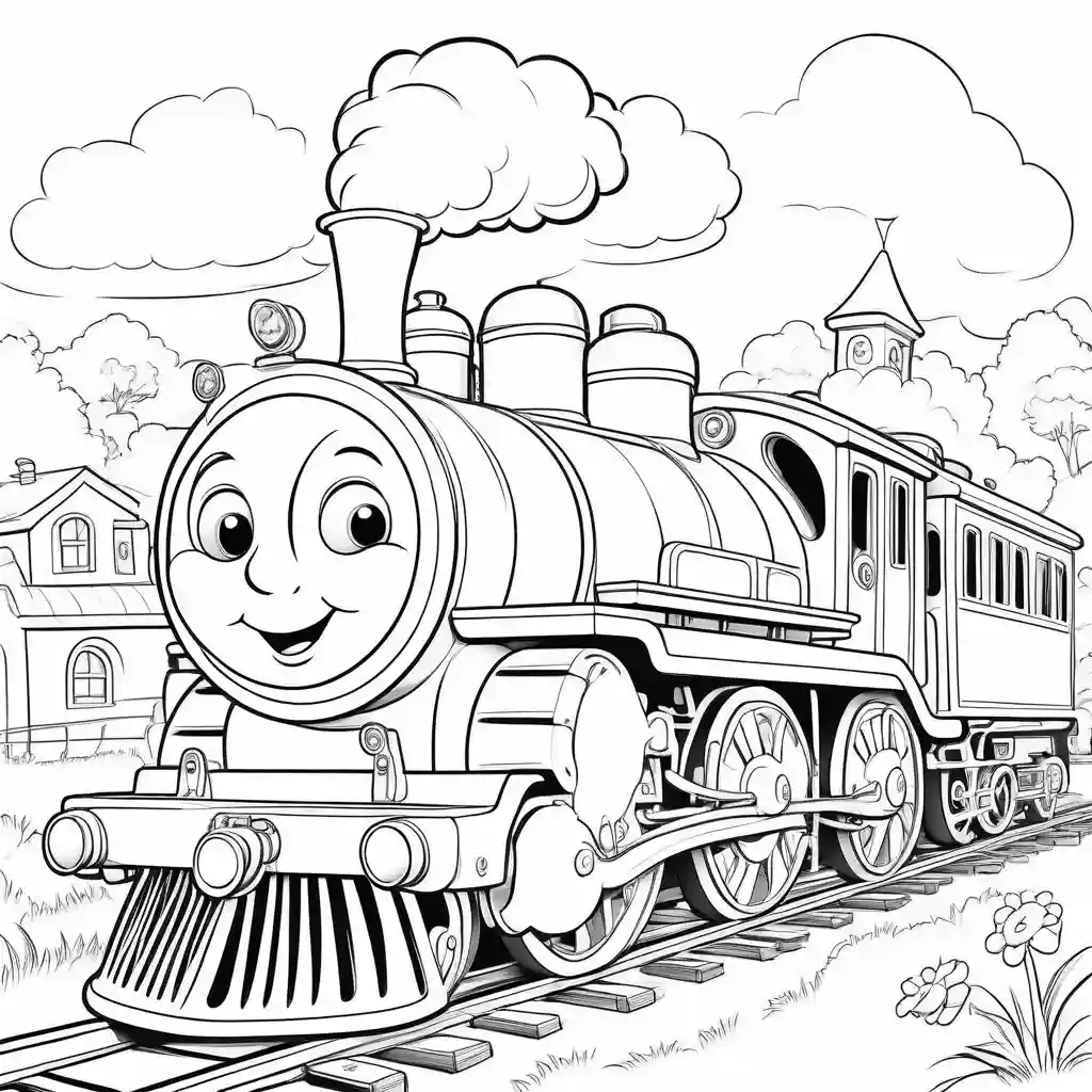 Happy-Faced Cartoon Train coloring page