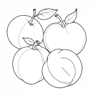 Coloring page that displays a whole nectarine and a half nectarine with a visible seed.