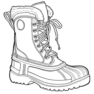 Coloring page with a winter boot drawing, featuring detailed laces and soles, perfect for coloring
