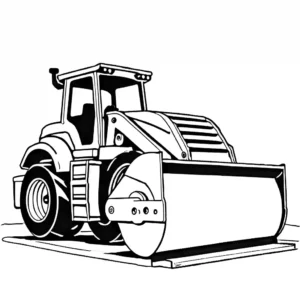 Coloring page of a fun and engaging road roller in a construction site, perfect for kids and adults alike.