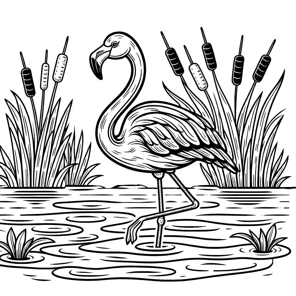 Flamingo standing in shallow water coloring page Lulu Pages