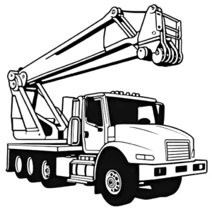 Detailed front view coloring page of a crane truck with visible cab and crane arm