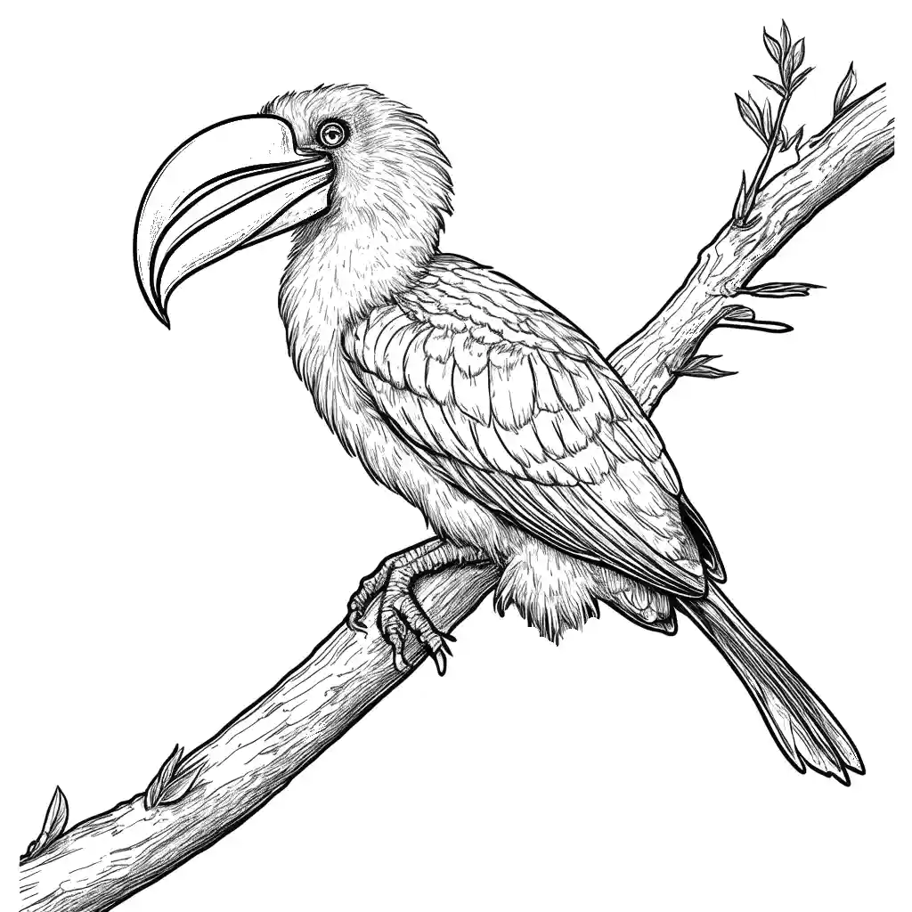 Hornbill Perched On A Branch Coloring Page Lulu Pages