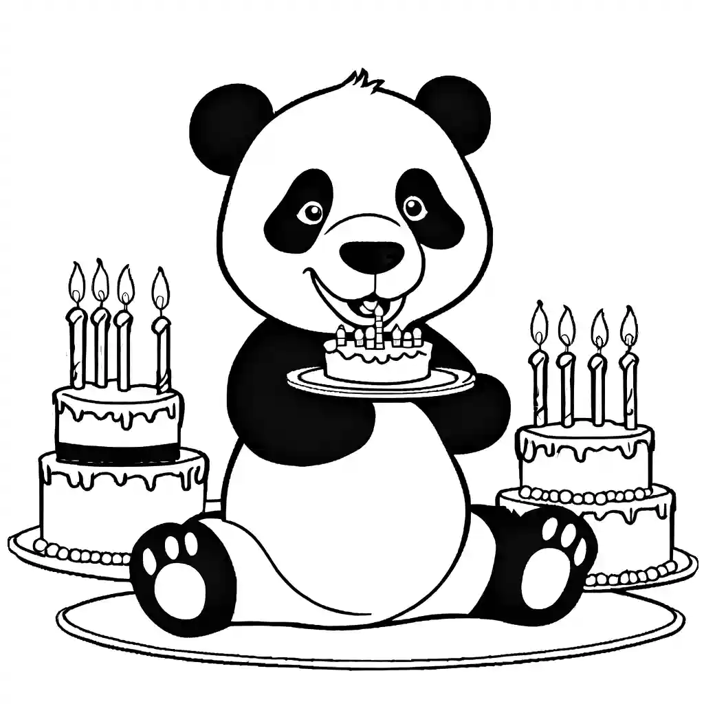 Panda with birthday cake coloring page Lulu Pages