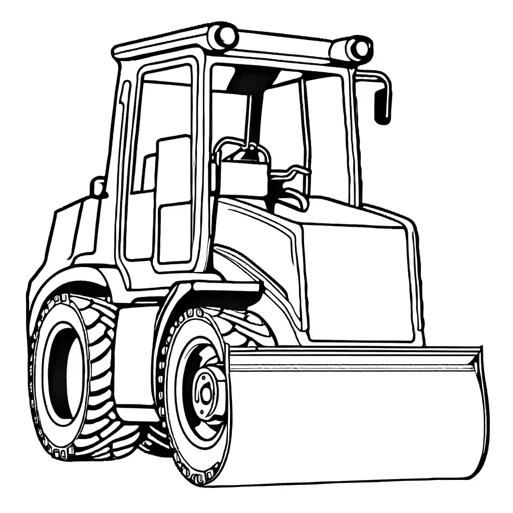 Coloring page featuring a roller used for paving roads, with clear outlines ideal for filling in with colors.