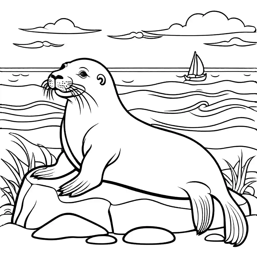 Sea lion resting by the sea coloring page Lulu Pages