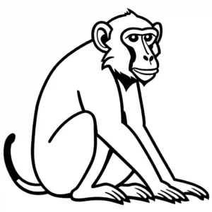 Coloring page depicting a baboon sitting calmly with clear, closed shapes.