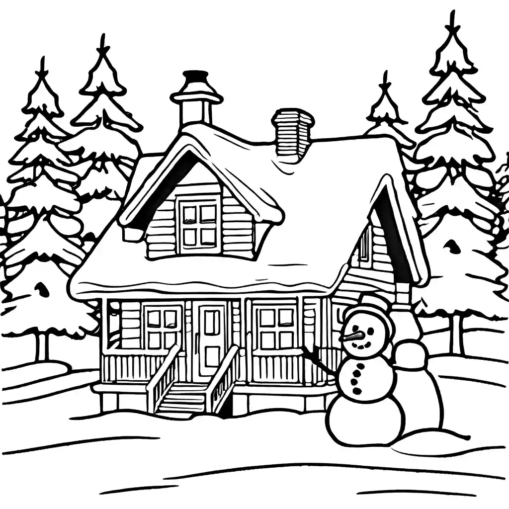 Cozy winter cabin coloring page Lulu Pages