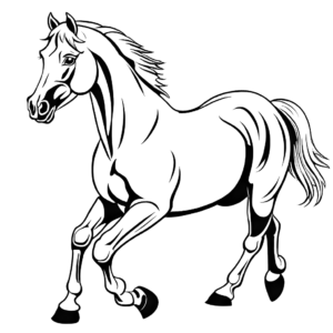 Black and coloring page of a horse standing calmly, perfect for coloring book.