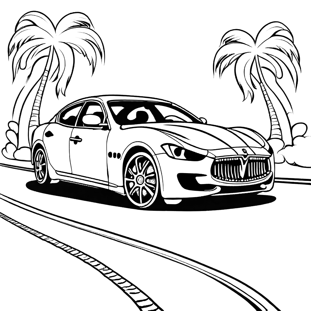 Maserati on a curvy road coloring page Lulu Pages