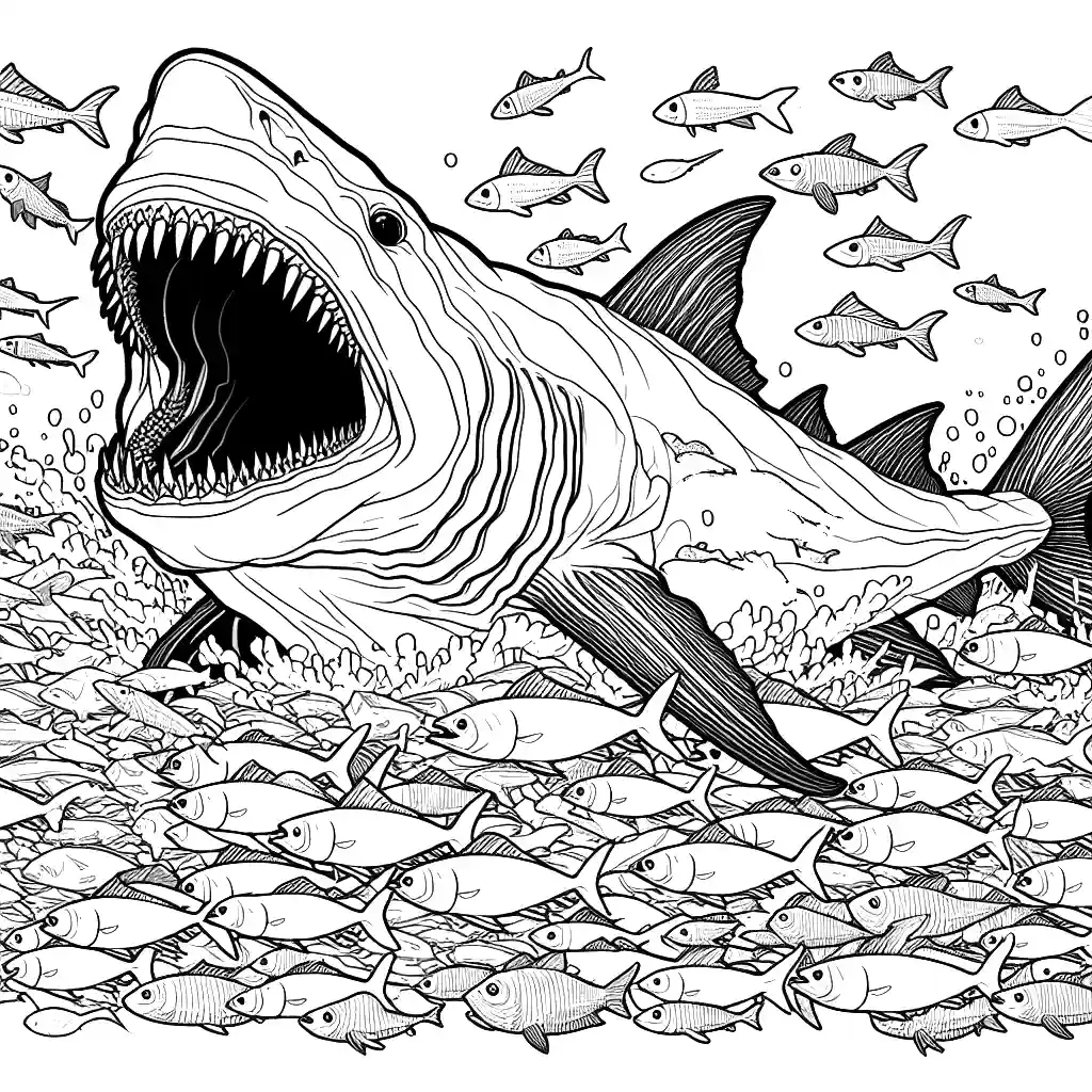 Megalodon and fish coloring page Lulu Pages