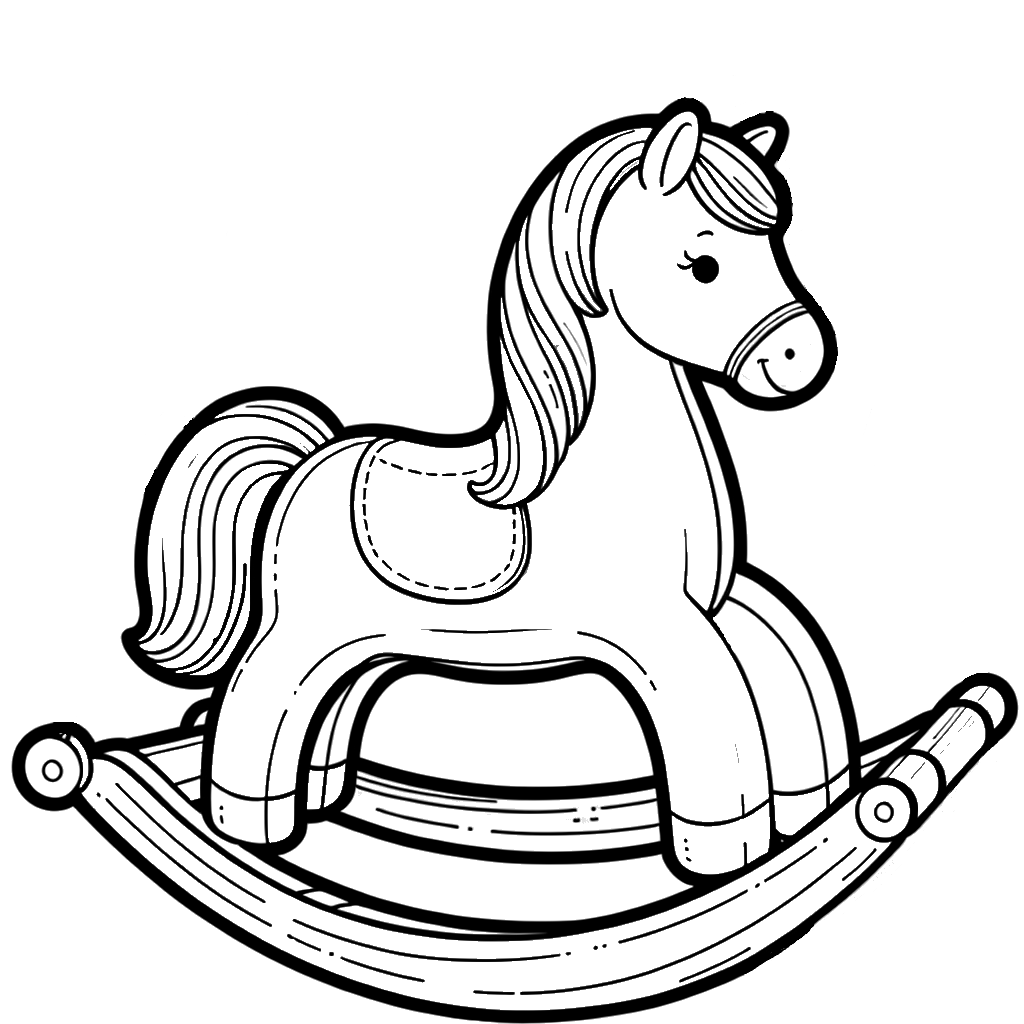 A coloring page featuring a simple rocking horse swing with all closed outlines, perfect for online coloring.