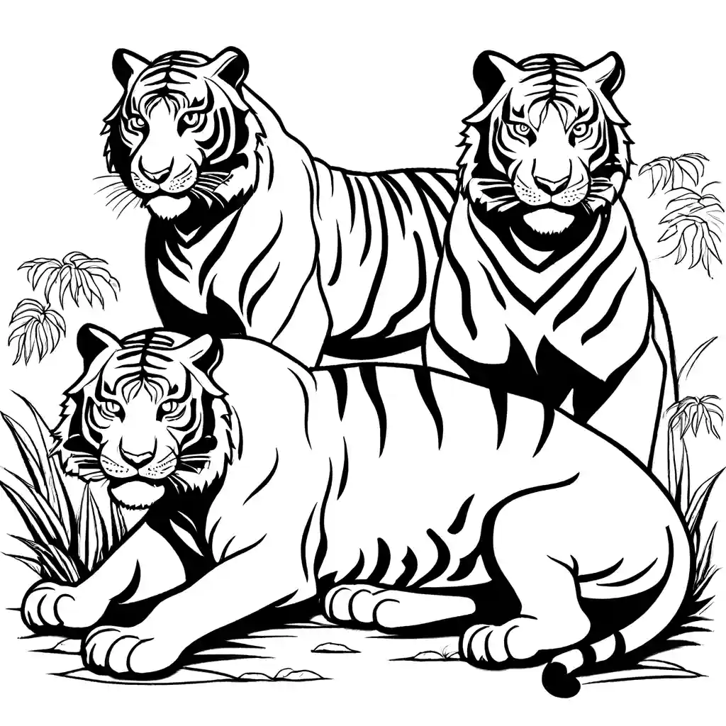 Three scary tigers coloring page Lulu Pages