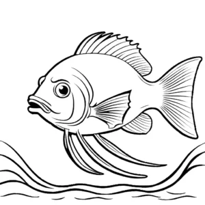 Black and coloring page featuring a fish suitable for a coloring book, with detailed outlines perfect for coloring.