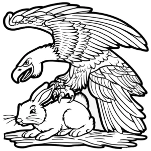 Intricate coloring page featuring a majestic eagle capturing a rabbit, perfect for an engaging coloring experience.