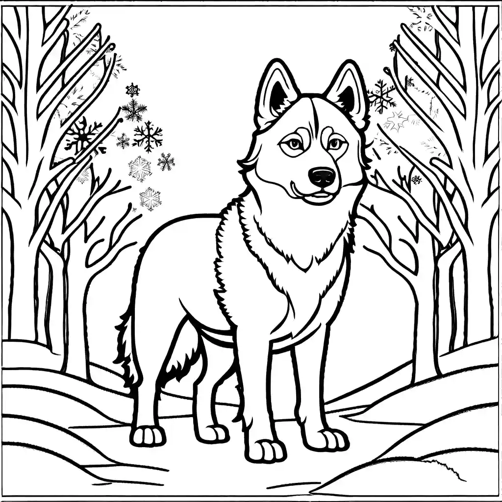 Husky in winter wonderland coloring page Lulu Pages