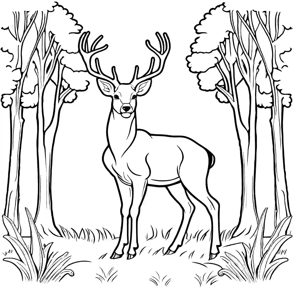 Majestic deer in a serene forest coloring page Lulu Pages