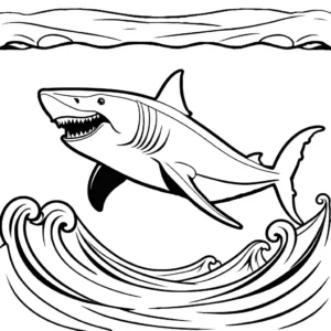 Coloring page depicting a Megalodon swimming in water, designed for a coloring book.