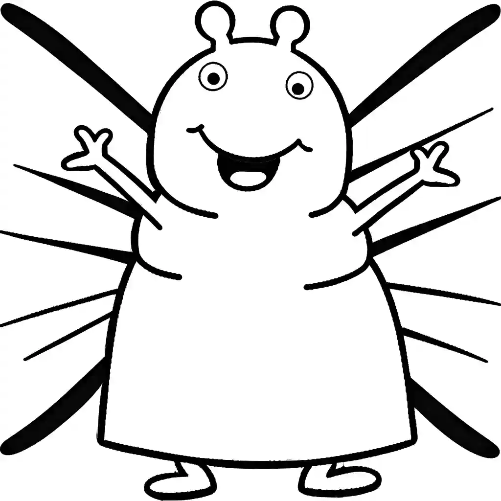 Black and illustration of Peppa Pig with open arms for coloring.