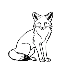A black and illustration of an African Fox for coloring, featuring clear and intricate lines.