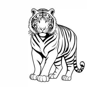 B&W Coloring Page of a simple tiger