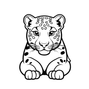Black and line art of a Snow Leopard for coloring.
