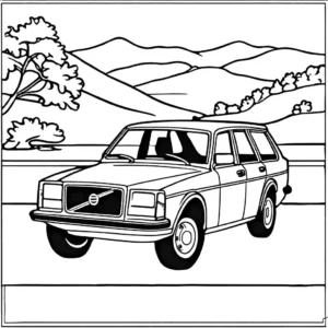 Black and coloring page of a Volvo car, designed for a coloring book.