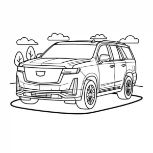 Modern Cadillac Escalade SUV front view line art.
