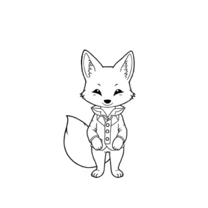 Black and coloring page of a fox wearing a suit in a forest