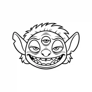 Dr. Jumba Jookiba close-up portrait, thick line drawing of the alien scientist for coloring.