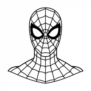 Spider-Man mask close-up line art coloring page for kids.