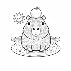 Capybara Coloring Page: Cute Animal with Orange Hat by the River Lulu Pages
