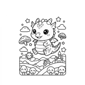 Black and line art illustration of a majestic Dragon, designed as an intricate coloring page suitable for print.