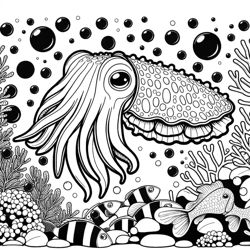 Cuttlefish in a bubbly underwater world coloring page Lulu Pages