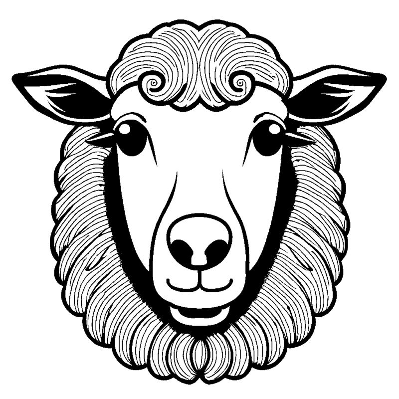 Sheep face one-stroke drawing coloring page