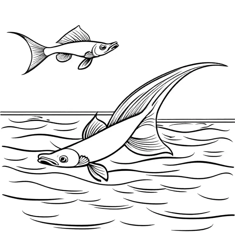 Flying fish in flight - coloring page Lulu Pages