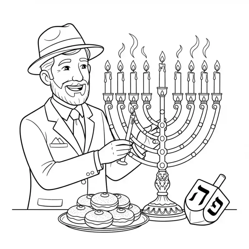 Hanukkah Menorah Lighting Coloring Page for Kids Lulu Pages