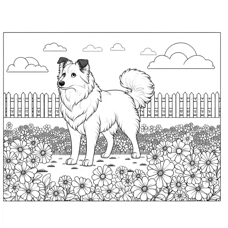 Merle dog in meadow coloring page Lulu Pages