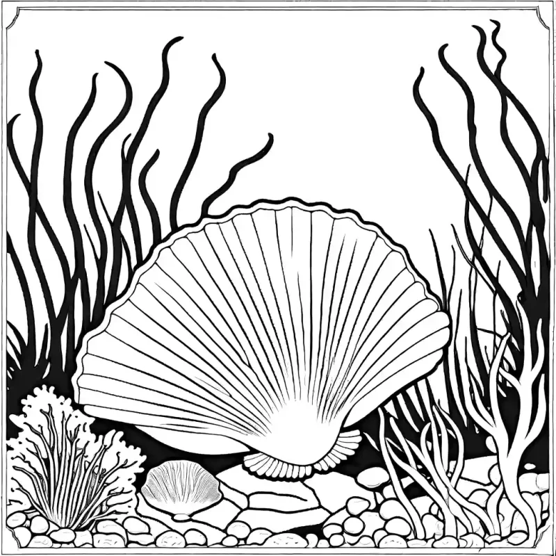 Vintage scallop and coral coloring page Lulu Pages